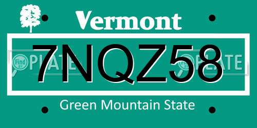 7NQZ58 Vermont License Plate