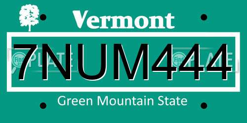 7NUM444 Vermont License Plate