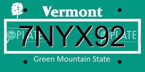 7NYX92 Vermont License Plate