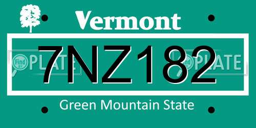 7NZ182 Vermont License Plate