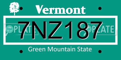 7NZ187 Vermont License Plate