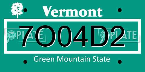 7O04D2 Vermont License Plate