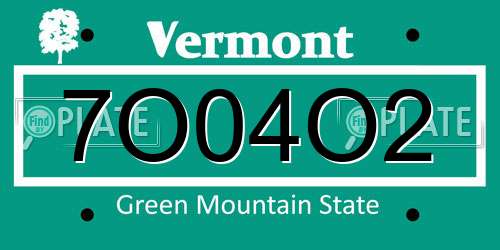 7O04O2 Vermont License Plate
