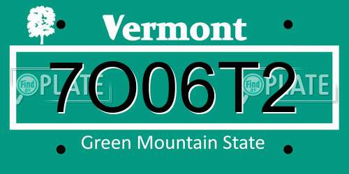 7O06T2 Vermont License Plate