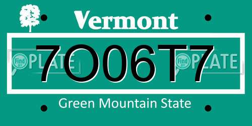 7O06T7 Vermont License Plate