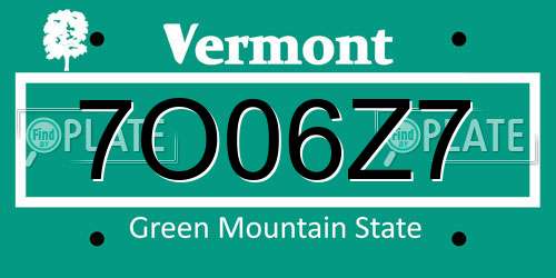 7O06Z7 Vermont License Plate