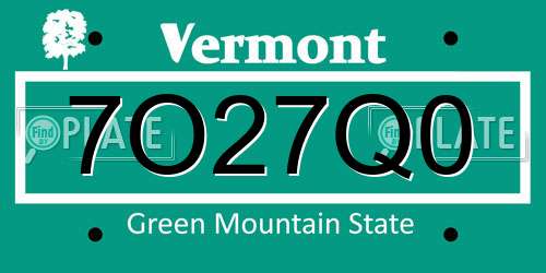 7O27Q0 Vermont License Plate