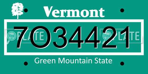 7O34421 Vermont License Plate