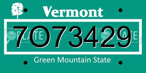 7O73429 Vermont License Plate