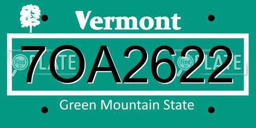 7OA2622 Vermont License Plate