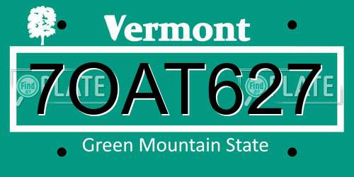 7OAT627 Vermont License Plate