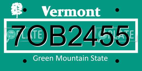 7OB2455 Vermont License Plate