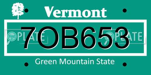 7OB653 Vermont License Plate