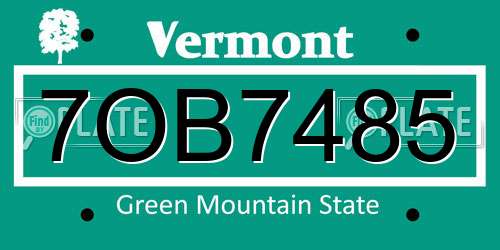 7OB7485 Vermont License Plate
