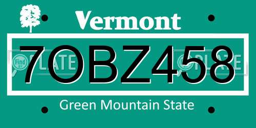 7OBZ458 Vermont License Plate