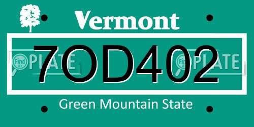 7OD402 Vermont License Plate