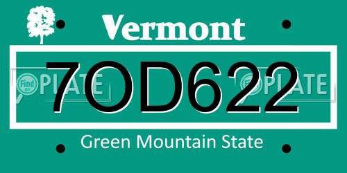 7OD622 Vermont License Plate