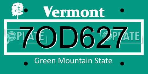 7OD627 Vermont License Plate