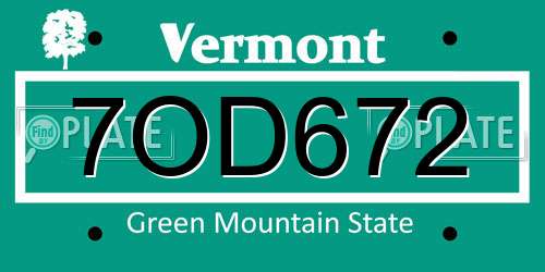7OD672 Vermont License Plate
