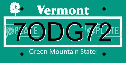 7ODG72 Vermont License Plate