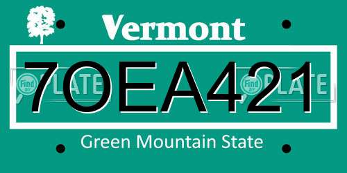 7OEA421 Vermont License Plate