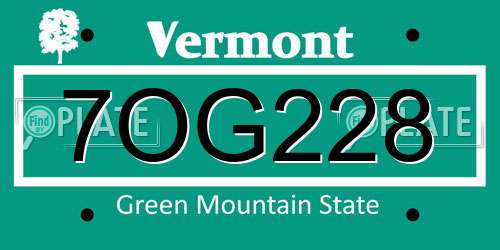 7OG228 Vermont License Plate