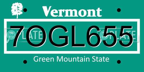 7OGL655 Vermont License Plate