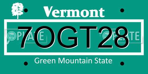 7OGT28 Vermont License Plate