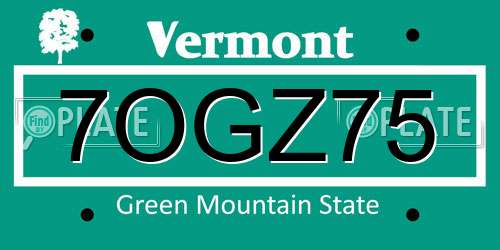 7OGZ75 Vermont License Plate