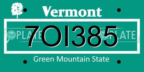 7OI385 Vermont License Plate