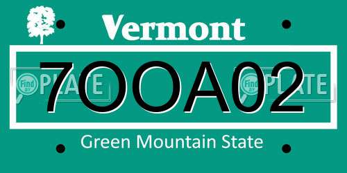 7OOA02 Vermont License Plate