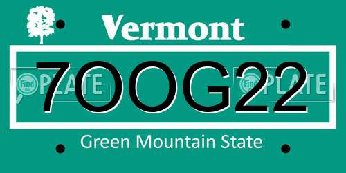 7OOG22 Vermont License Plate