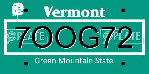 7OOG72 Vermont License Plate
