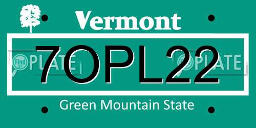 7OPL22 Vermont License Plate