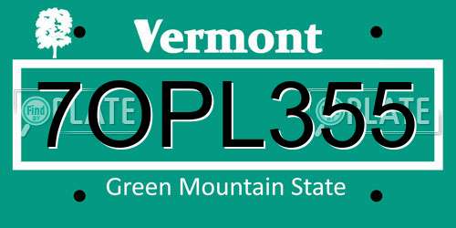7OPL355 Vermont License Plate