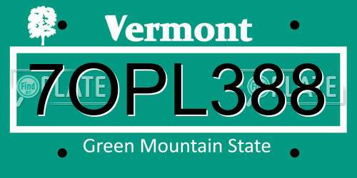 7OPL388 Vermont License Plate