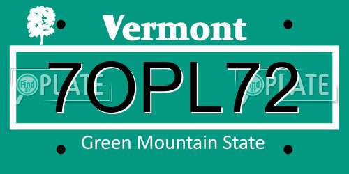 7OPL72 Vermont License Plate