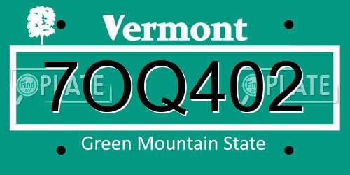 7OQ402 Vermont License Plate