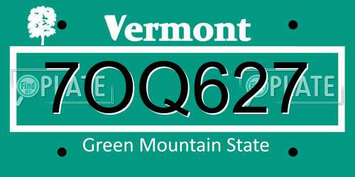 7OQ627 Vermont License Plate