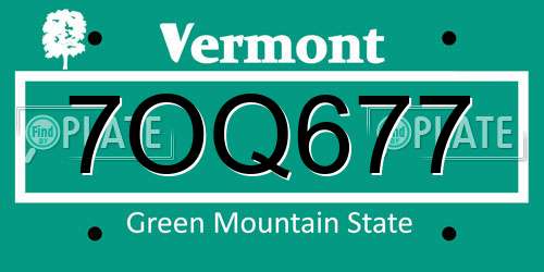 7OQ677 Vermont License Plate