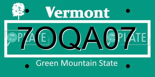 7OQA07 Vermont License Plate