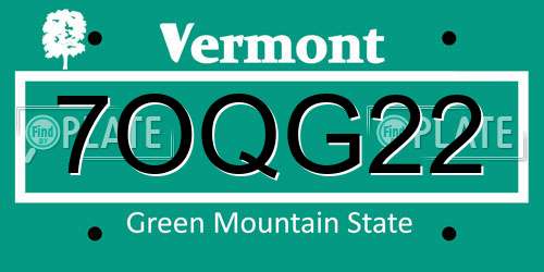 7OQG22 Vermont License Plate