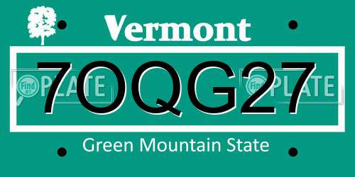 7OQG27 Vermont License Plate