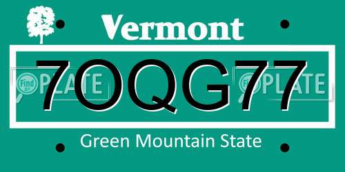 7OQG77 Vermont License Plate