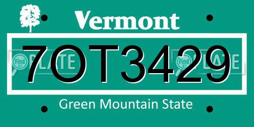 7OT3429 Vermont License Plate