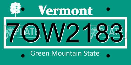 7OW2183 Vermont License Plate