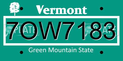 7OW7183 Vermont License Plate