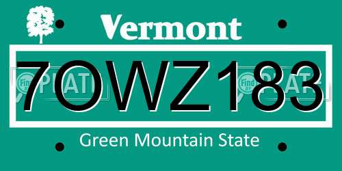 7OWZ183 Vermont License Plate