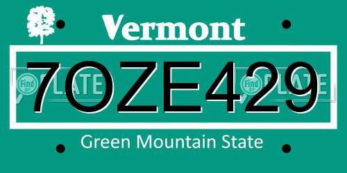 7OZE429 Vermont License Plate