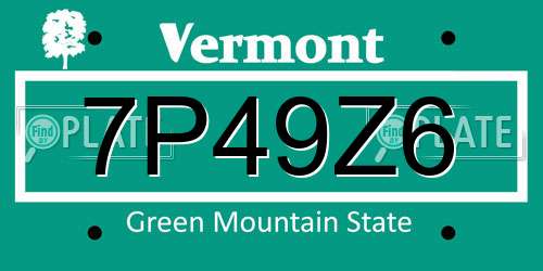 7P49Z6 Vermont License Plate